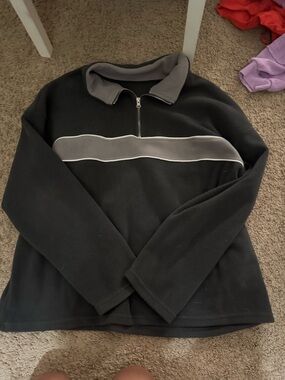 Men's Black Quarter-Zip Fleece Sweater with Gray Stripe